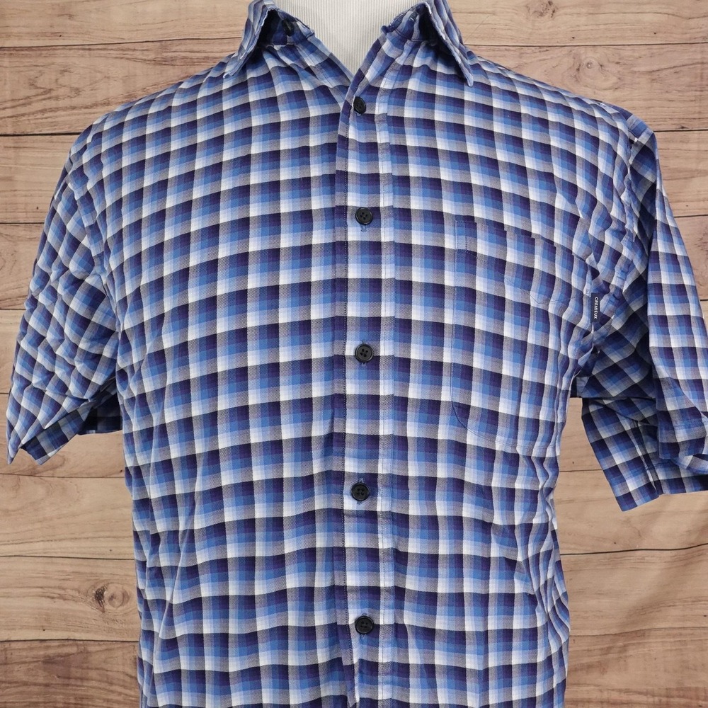Daniel Cremieux Shirt Mens M Blue Check Short Sleeve Button-Up Cotton Casual